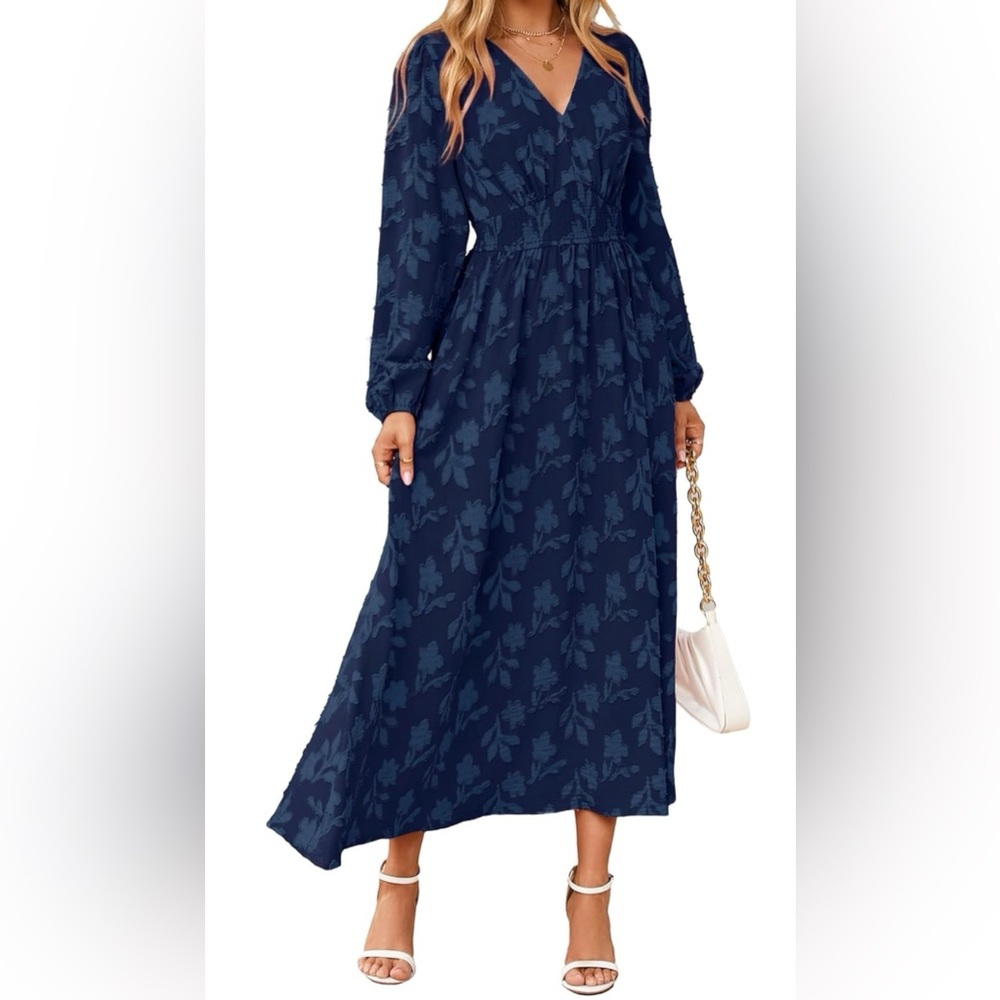 Simplee Apparel Navy Long Sleeve Floral Dress